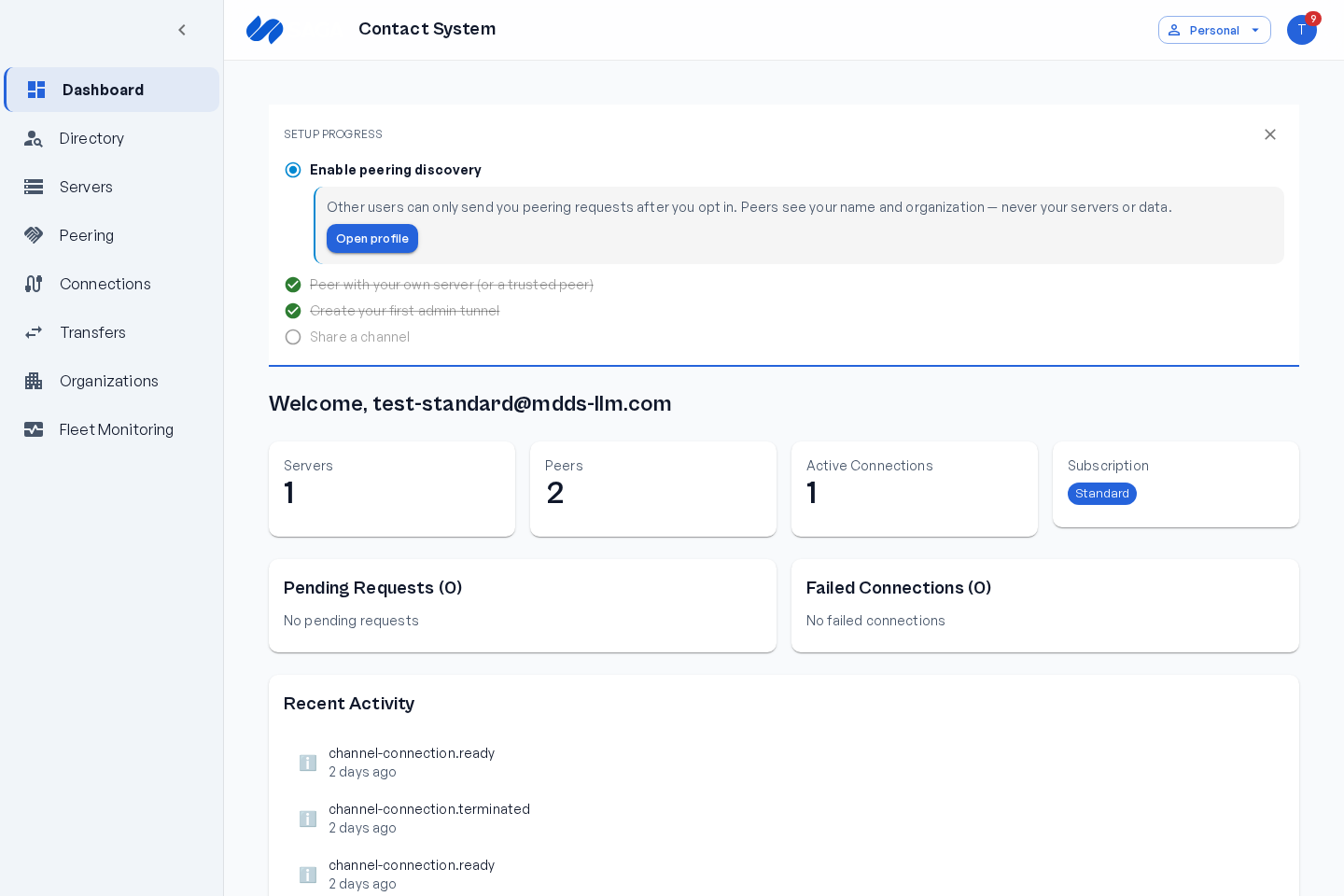 The Getting Started checklist on the Contacts dashboard